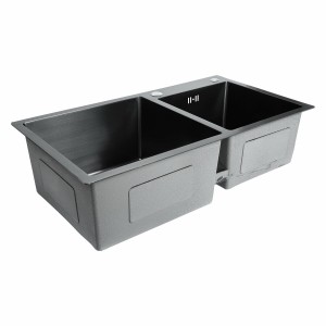 Кухонная мойка 78*43 PVD черная на две чаши Platinum Handmade HDB (круглый сифон, 3.0/0.8) SP000041719