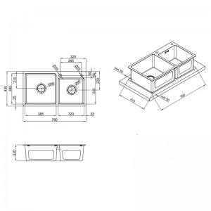 Lidz Handmade H7843 Мойка для кухни с двумя чашами Brushed Black PVD 3.0/1.0 мм SD00051710 схема