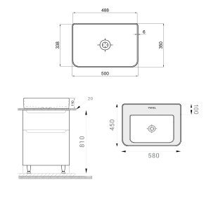 Тумба Sanwerk ERA 60 белый с ТОП панелью и умывальником RAPID 50x35 (MV0000902) схема