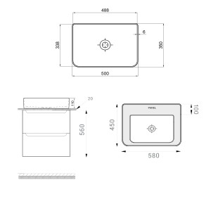 Тумба Sanwerk ERA AIR 60 белый с ТОП панелью и умывальником RAPID 50x35 (MV0000903) схема