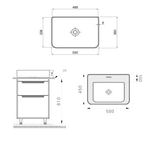 Тумба Sanwerk GRETA 60 белый с ТОП панелью и умывальником RAPID 50x35 (MV0000904) схема