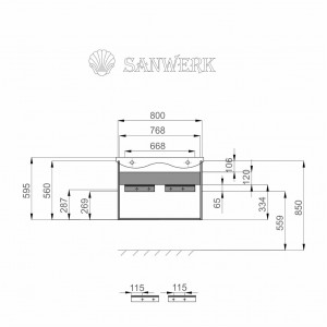 Тумба Sanwerk LIGA AIR 60 вст. мессина с ТОП панелью и умывальником RAPID 50x35 (MV0000906) схема