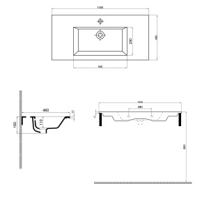 Умывальник Quarter Bath Aquasol Line 100 (UV0000155) схема