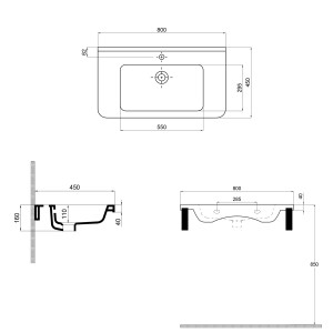 Умывальник Quarter Bath SPACE LINE 80x45 (UV0000157) схема