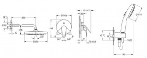 Душевая система скрытого монтажа Grohe Euroeco UA2939200L схема