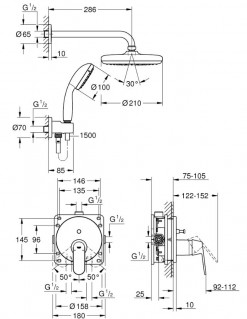 Душевая система скрытого монтажа Grohe Eurosmart Cosmopolitan 25219001 схема