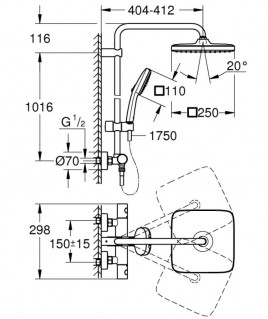 Душевая система Grohe Tempesta Cosmopolitan System 250 Cube 266892431 схема