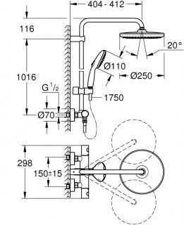 Душевая система Grohe Tempesta System 250 26670001 схема