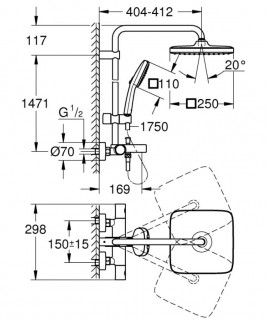 Душевая система Grohe Tempesta System 250 Cube 26691001 схема