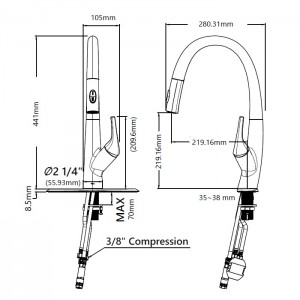 Смеситель кухонный Kraus KPF-2523MB черный матовый схема