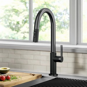 Смеситель кухонный Kraus KPF-2820MBSFSB черный матовый + нерж сталь фото