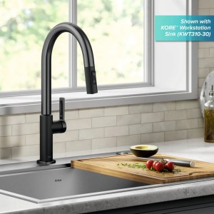 Смеситель кухонный Kraus KPF-2820MBSFSB черный матовый + нерж сталь фото