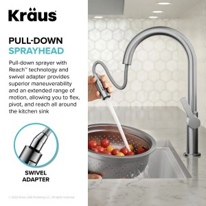 Смеситель кухонный Kraus KPF-2820MBSFSB черный матовый + нерж сталь фото