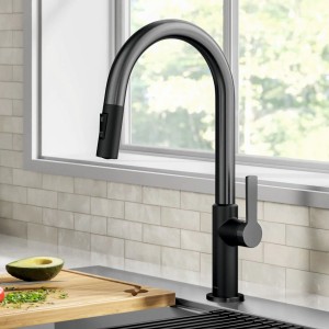 Смеситель кухонный Kraus KPF-2820MBSFSB черный матовый + нерж сталь фото