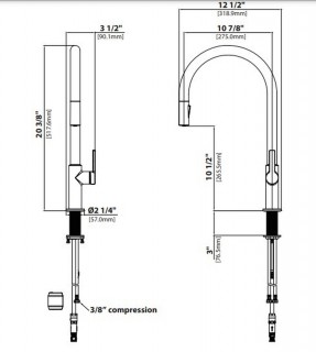 Смеситель кухонный Kraus KPF-2820MBSFSB черный матовый + нерж сталь схема