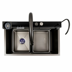 Кухонна мийка Platinum Handmade 75x46D PVD сіра ВОДОСПАД SP000041260