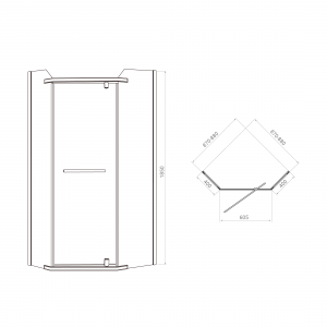 Душевая кабина RJ DUCT N 90*90*185 см пятиугольная распашная стекло прозрачное 8мм 90RZ079N(1) схема