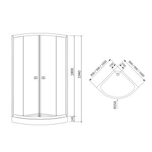 Душевая кабина RJ TULIP 80*80*194 см мелкий поддон стекло 4мм FABRIС цвет сатин 80RZ081 схема