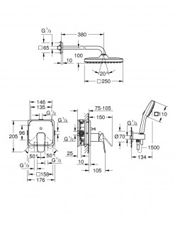 Душевая система скрытого монтажа Grohe Cubeo 1053362430 черный мат