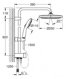 Душевая система Grohe Tempesta System 250 26980001 без смесителя с переключателем настенный монтаж схема