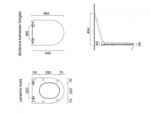 Унитаз подвесной Catalano SFERA 55 SILENTECH 55х35см безободковый, крышка slim soft close 0511550001 схема