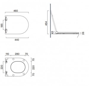 Унитаз подвесной Catalano SFERA 50 SILENTECH Rimless 35*50 с сиденьем SLIM  
0511500001+0551200001 схема