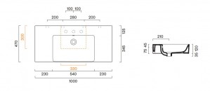 Умывальник подвесной Catalano PREMIUM 0221010001/110VPUPN00 100x47 см с крепежом схема