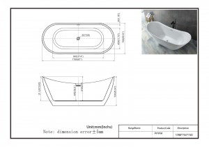 Ванна отдельностоящая Insana Amina Black WB 170 x 75 x 72 см А0058050 схема