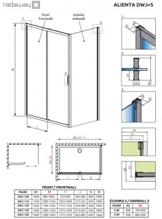 Бокова стінка Radaway Alienta Black S 800х1900 прозоре скло 10270080-54-01 схема