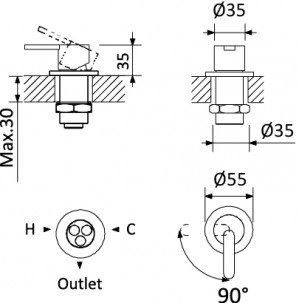 Смеситель однорычажный для ванны Bruma Leaf 167 950 1CR Cromado установка на изделие или столешницу схема