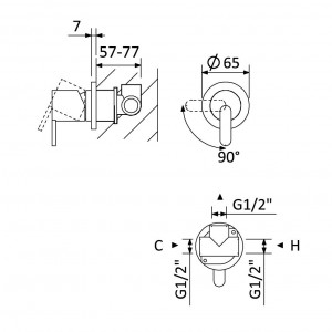 Встроенный однорычажный смеситель Bruma Leaf 167 120 1CR Cromado с 1 выходом схема