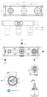 Смеситель скрытого монтажа на 3 отверстия с 2 выходами и ручным душем Bruma Leaf 167 311 6CR Cromado схема
