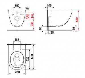 Унитаз подвесной Jika Mio Rimless/Vortex 530х360мм с сиденьем soft-close H8217140000001 схема