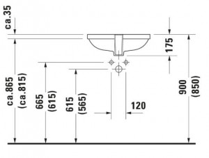 Раковина встраиваемая под столешницу Duravit 338490000 495*290 мм с переливом схема