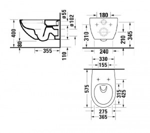 Унитаз подвесной Duravit Architec 457269ADA1 Rimless в комплекте с крышкой Soft-close 575x365 мм антрацит матовый схема