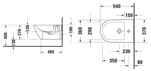 Биде подвесное Duravit D-Neo 370*540 мм 2294150000 схема