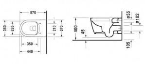 Унитаз подвесной Duravit Me by Starck 45290900A1 Rimless в комплекте с крышкой Soft-close 575x365 мм белый глянец схема