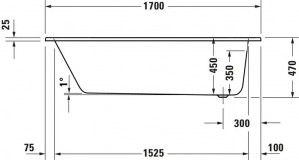 Ванна акриловая Duravit D-Code прямоугольная 170х70 см 700670000000000 схема