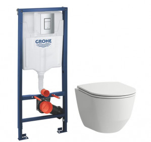 Комплект инсталляция для унитаза Grohe 38772001 + унитаз подвесной Laufen PRO 
Rimless H8669550000001 49*36 см с сиденьем фото
