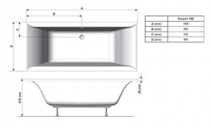 Ванна акриловая Ravak FAVORIT 180x80 см XC00100124 схема