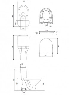 Унитаз-компакт Cersanit EKO2 830 SimpleOn 021 верт дюропласт SLIM soft close K44-127 схема