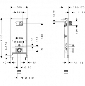 Инсталляционная система hansgrohe iFrame Universal 1120 для подвесного унитаза, 01022180