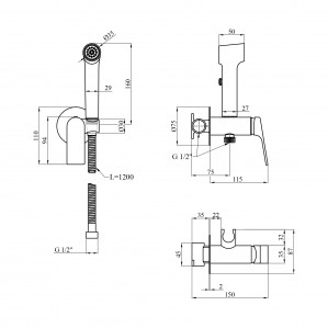 Набір для гігієнічного душу прихованого монтажу зі змішувачем Kroner KRP Graz - GRP082 CV035506 схема