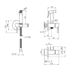 Набір для гігієнічного душу прихованого монтажу зі змішувачем Kroner KRP Edelstahl Klassisch - SCH053 CV029967 схема