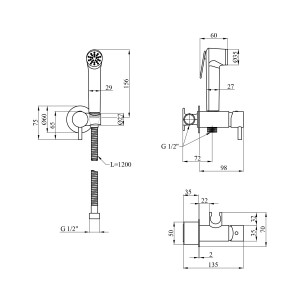 Набір для гігієнічного душу прихованого монтажу зі змішувачем Kroner KRP Bidet - C082 CV031550 схема