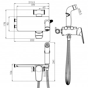 Гигиенический душ со смесителем IMPRESE PERLA черный матовый f03708010CA схема