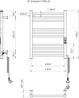 Електрична рушникосушарка Mario HF Greenwich 570x430 чорний мат схема