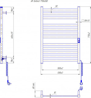 Електрична рушникосушарка Mario HF Oxford 770х530 чорний мат схема