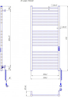 Електрична рушникосушарка Mario HF London 1170х530 білий мат схема