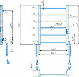 Електрична рушникосушарка Mario HF Leeds 570x430 білий мат схема